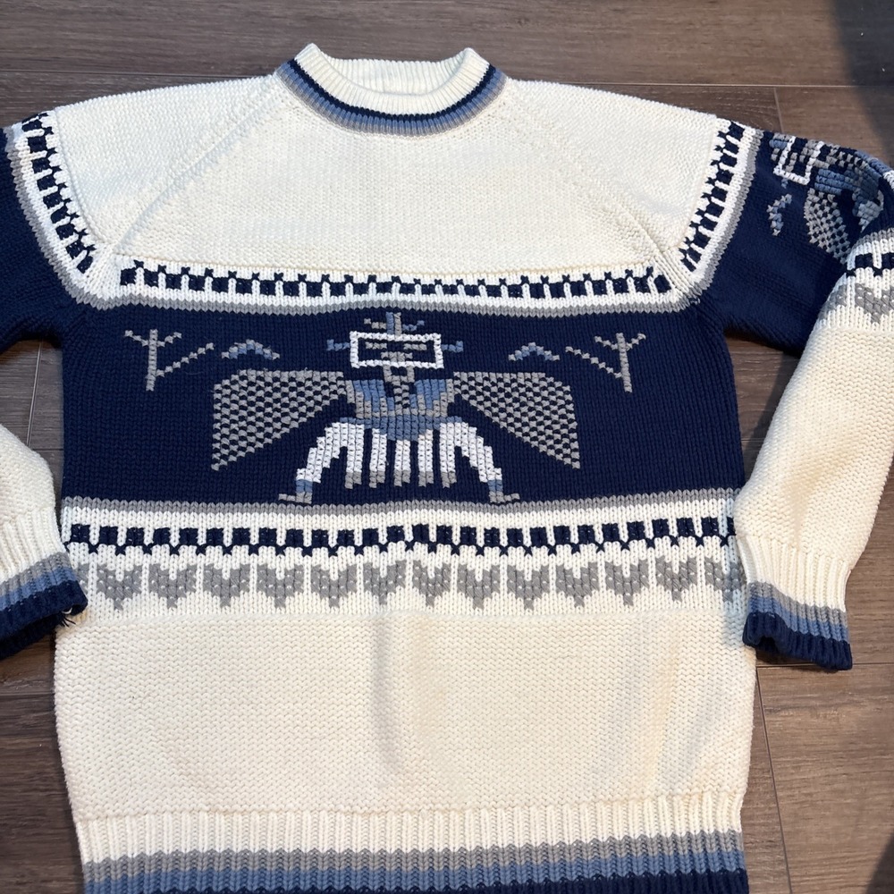 Vintage 70s Silton Sweater Mens Large Cowichan Style Chunky Knit Crew Fair Isle
